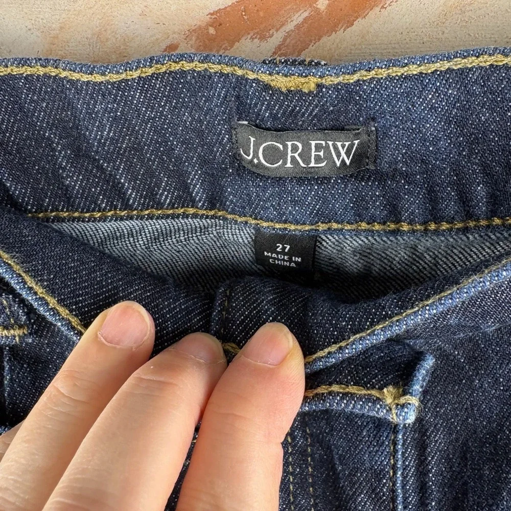 J.Crew Dark Wash Wide Leg Denim Jeans Sz 27 Patch Pocket Sailor Gold Button 90s